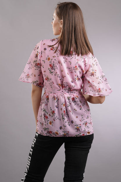 Wrap Around Floral Belted Top