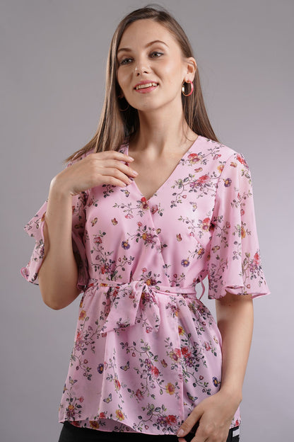Wrap Around Floral Belted Top