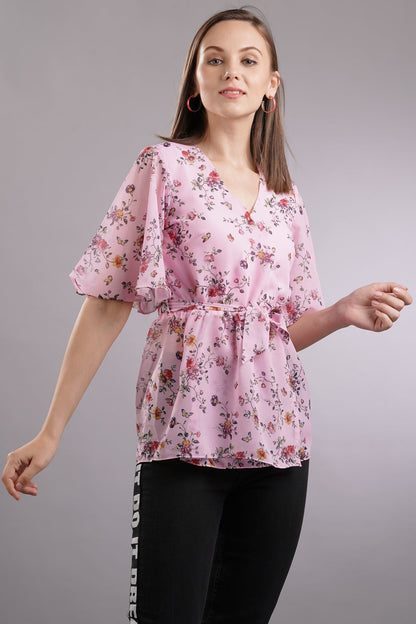 Wrap Around Floral Belted Top