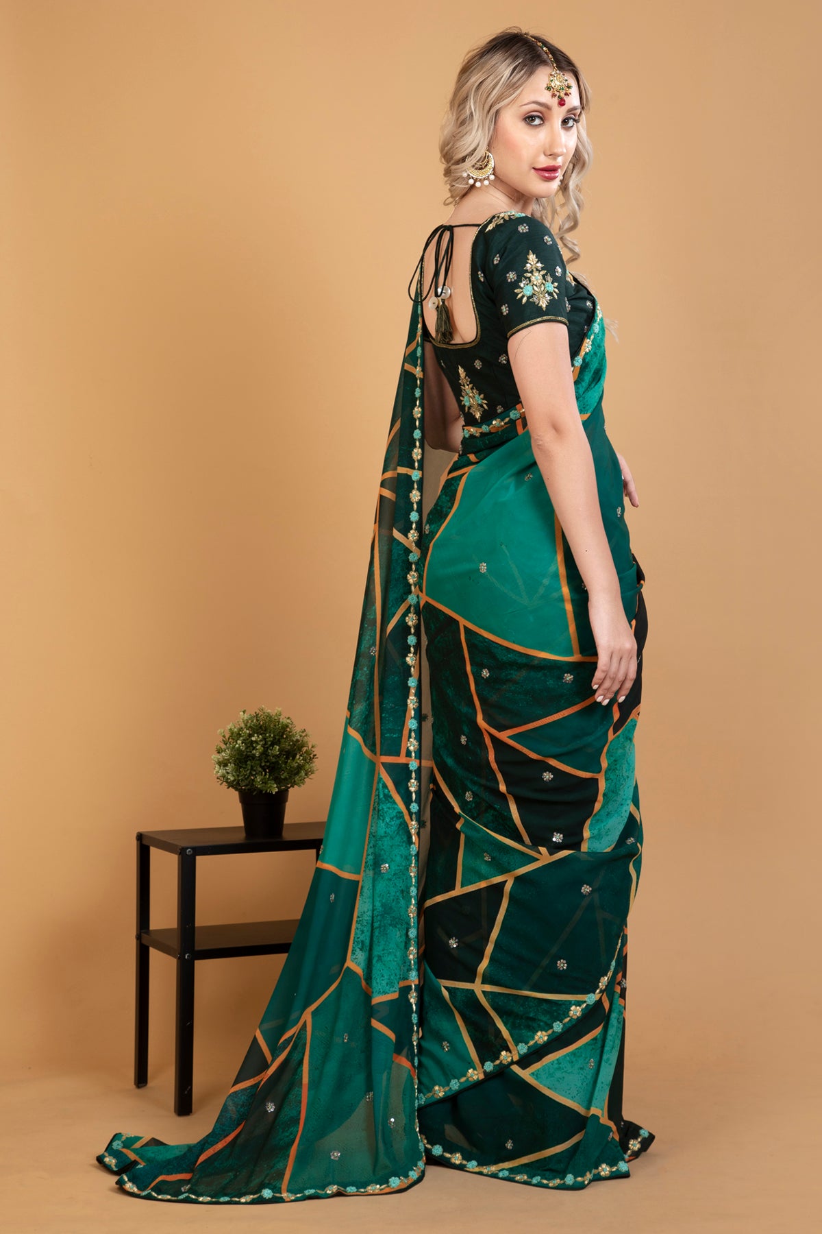 Zardosi & French Knot Embroidered Printed Saree