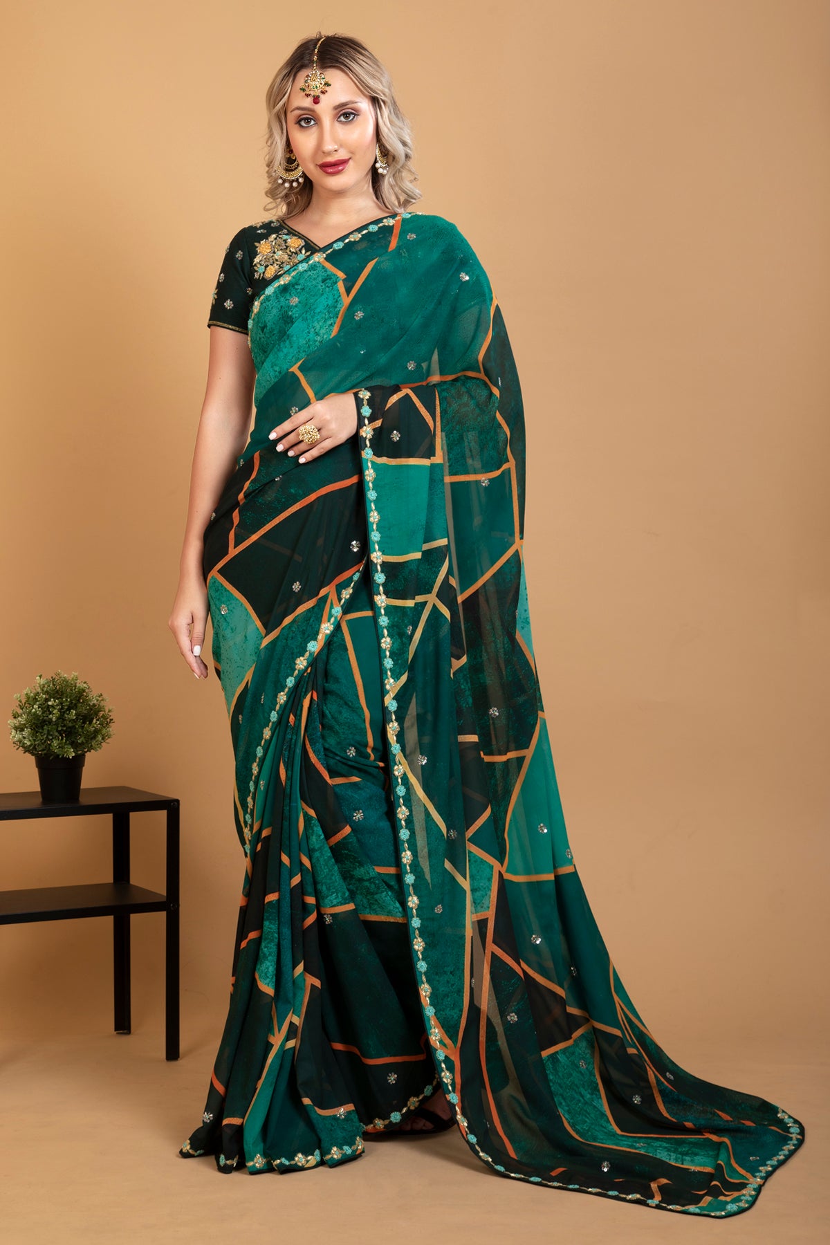 Zardosi & French Knot Embroidered Saree Set